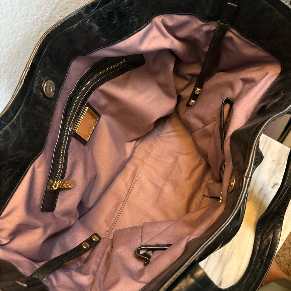 Kooba Black Leather Tote Bag with Pink Interior - Picture 3 of 3